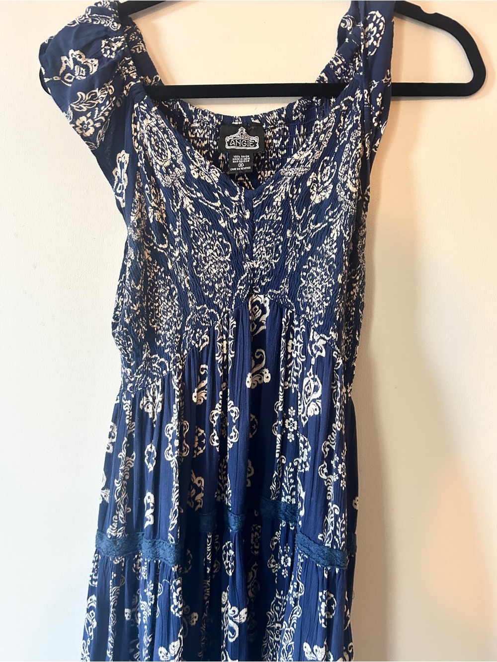Angie Navy and White Textured Boho Top - Picture 2 of 4